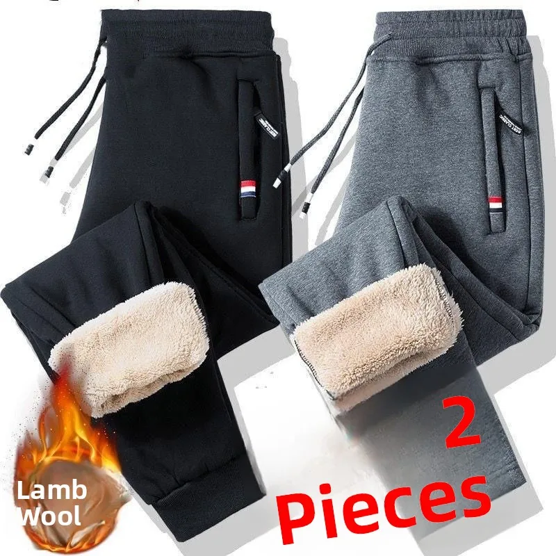 

Зимние повседневные брюки с бархатной подкладкой из ягненка, мужские спортивные штаны из смеси хлопка Spor, свободные прямые длинные брюки