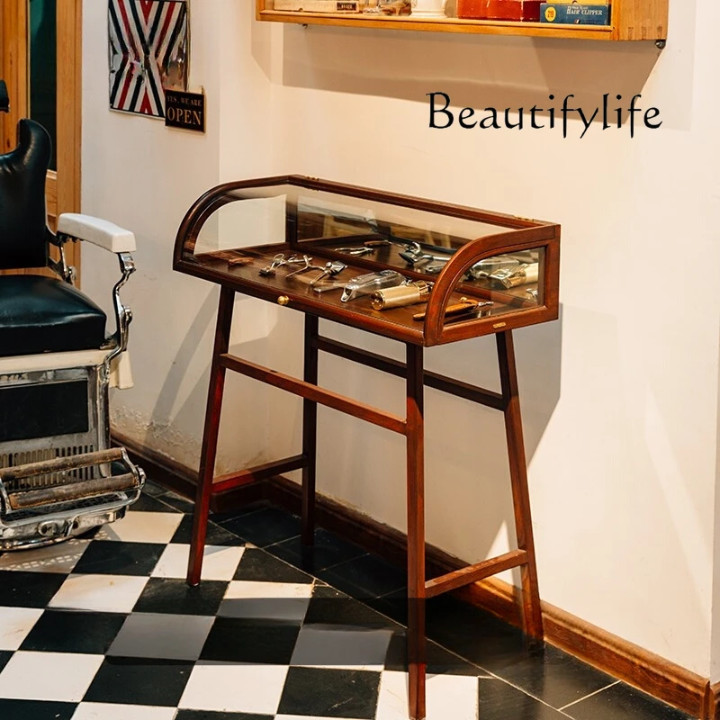 

retro curved glass cabinet, jewelry display cabinet Ash wood solid wood tenon and mortise