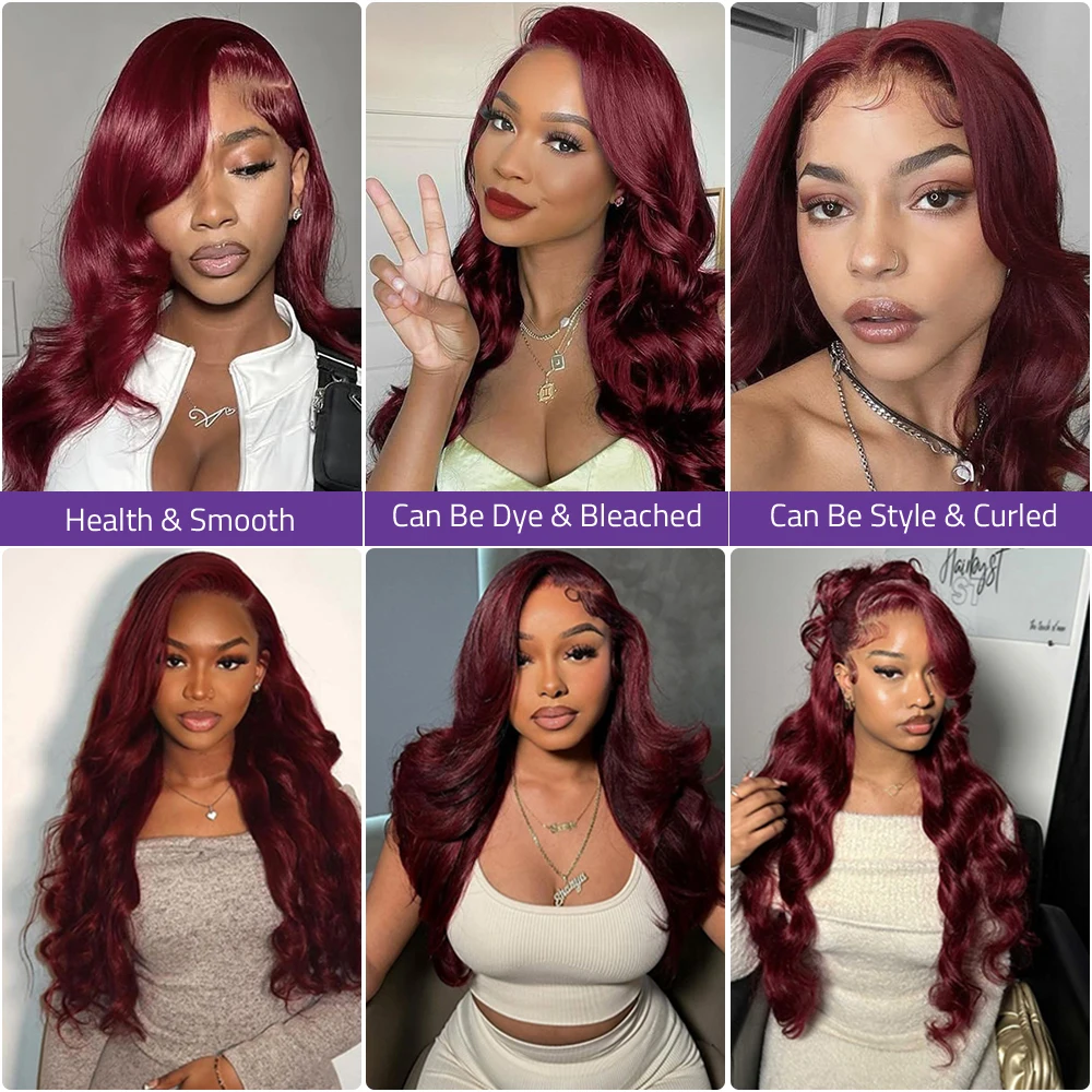 99J بورجوندي 13x4 الدانتيل شعر مستعار أمامي شعر الإنسان 13x6 الجسم موجة HD الدانتيل الباروكات الأمامية 100% الشعر البشري للنساء السود 200% الكثافة