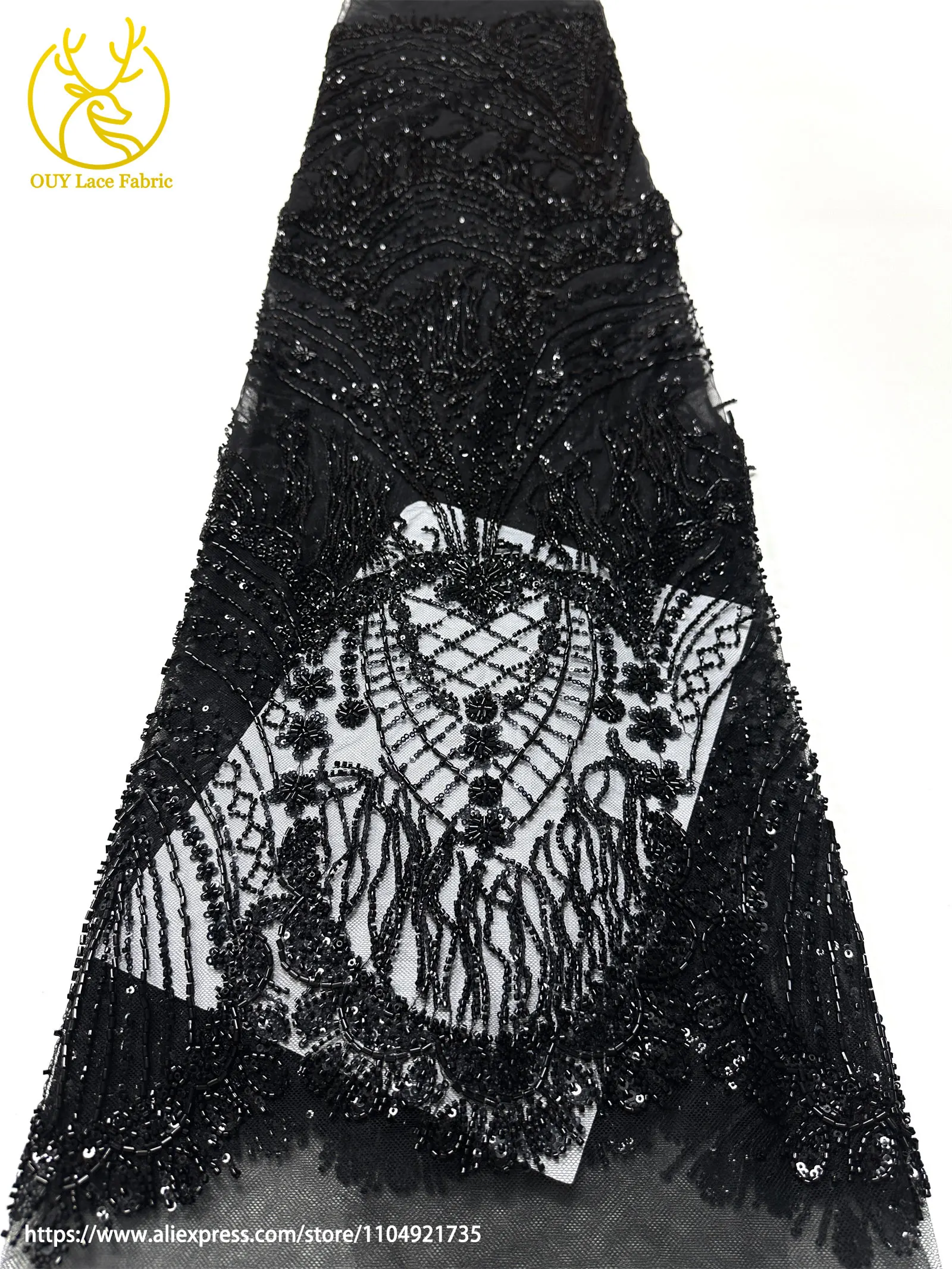 3D Luxuriöser Afrikanischer Handgefertigter Perlen-Spitzenstoff 2026 Französischer Nigerianischer Pailletten-Spitzenstoff für Brautkleider und Hochzeitskleider – Detail 29