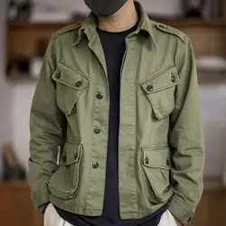 Loose Casual Workwear Coat Men Multi-pocket Trendy Spring Autumn Top Clothes Cool Sleeve Design Cotton Material