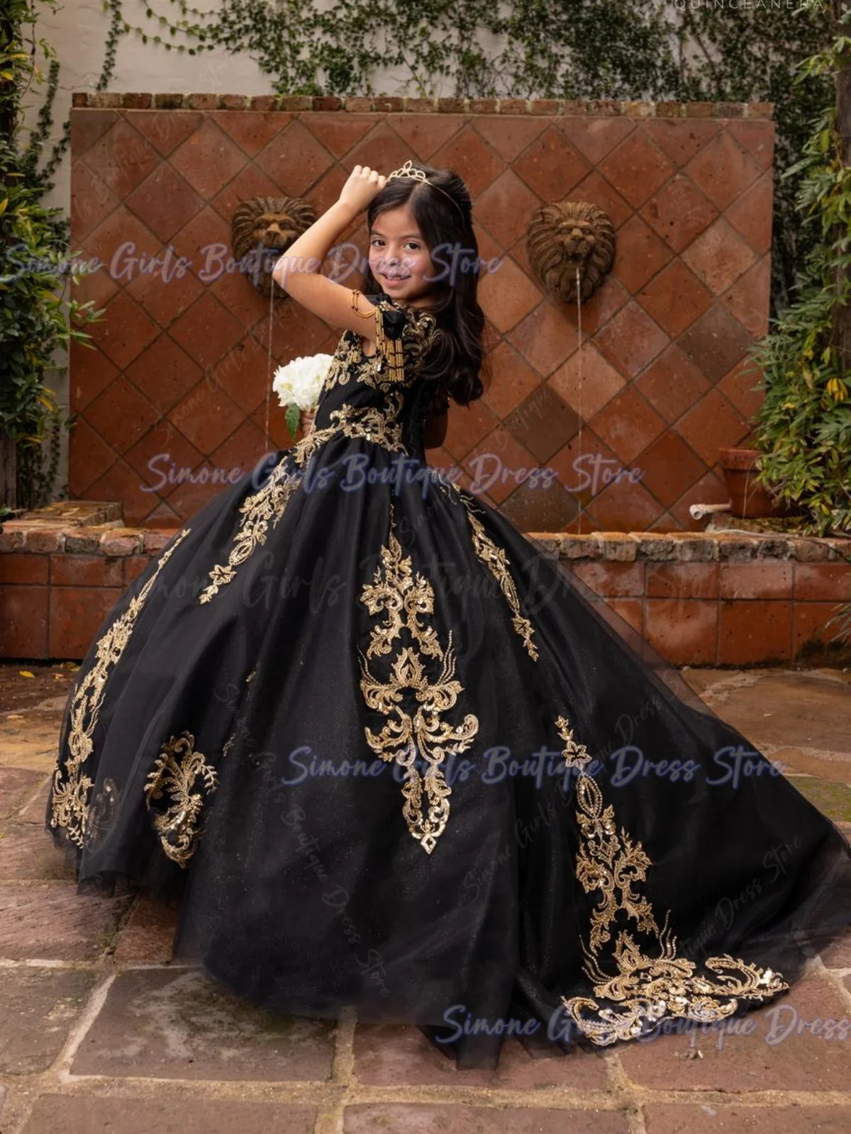 光沢のある豪華な刺繍のプリンセスフラワーガールズドレス、写真撮影、休日の祝賀、ダンスパフォーマンス、イブニングパーティーに