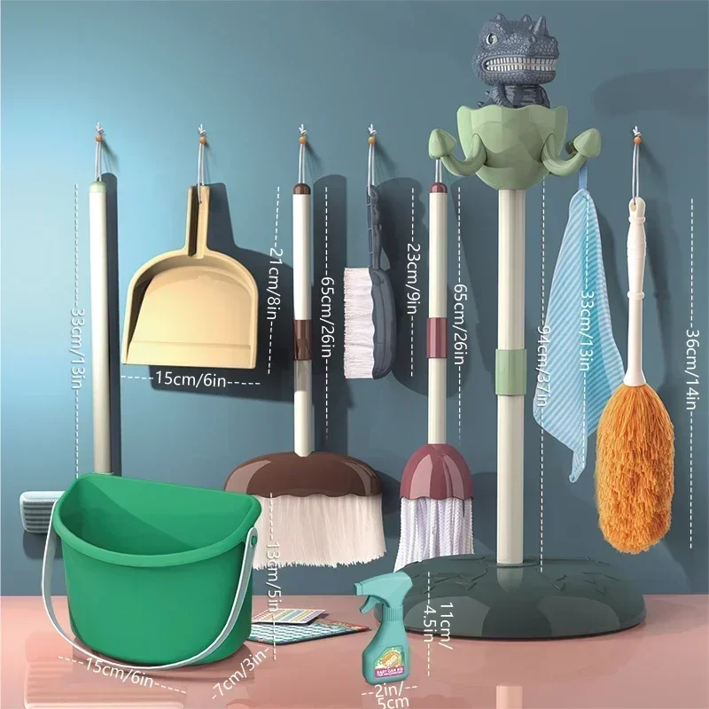 Funny Kids Dinosaurus Huishoudelijk Werktuig sets Speelgoed Fantasiespel Schoonmaken Bezem Mop Borstel kleine stofman Set Educatief Speelgoed kind Cadeau