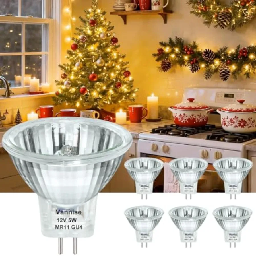 MR11 GU4 Base Halogen Bulb 12V 5W, FTD Spotlight Bulbs with Glass Cover, Fiber Optic Light Bulb Dimmable 2800K Warm White for L