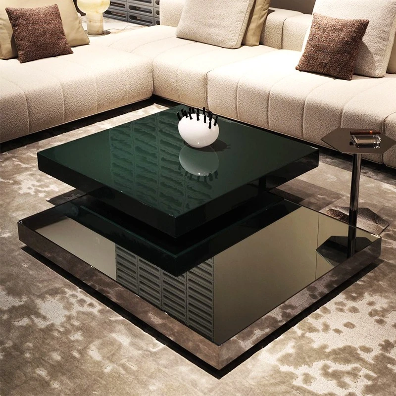 

Mirror stainless steel coffee table living room home villa modern high-end creative square double-layer tea