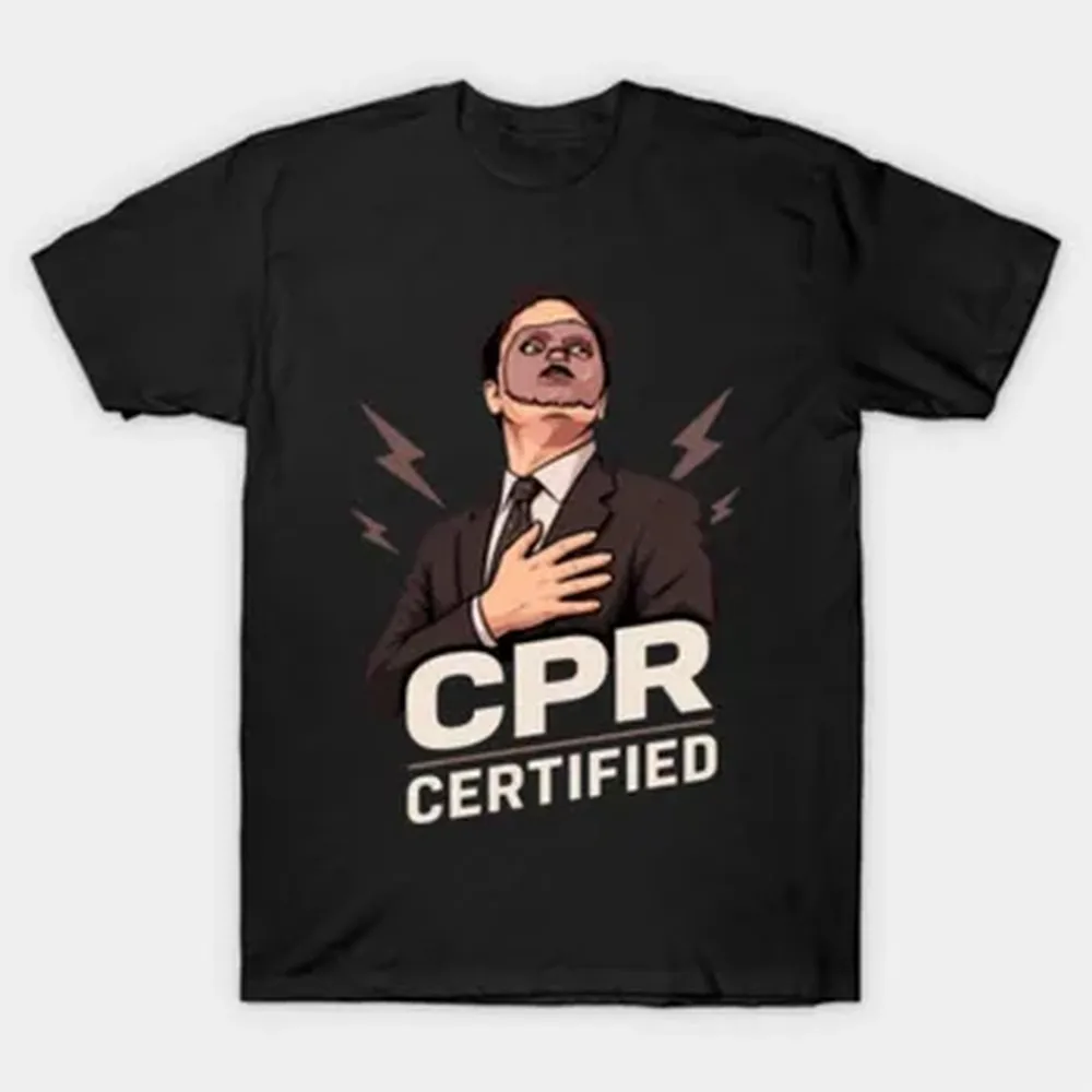 Dwight Schrute Cpr Certified Funny The Office Meme T-shirt For Men Women 100% Cotton T Shirts Short Sleeve