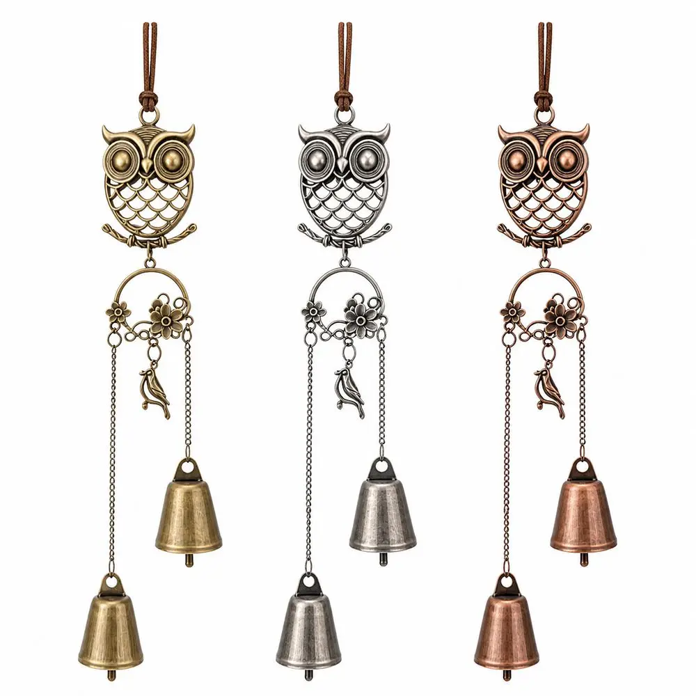 Metal Wind Chime Owl Wind Chime Metal Double Bells Owl Hanging Ornament Butterfly Detail Owl Shape Hanging Ring Door Decoration