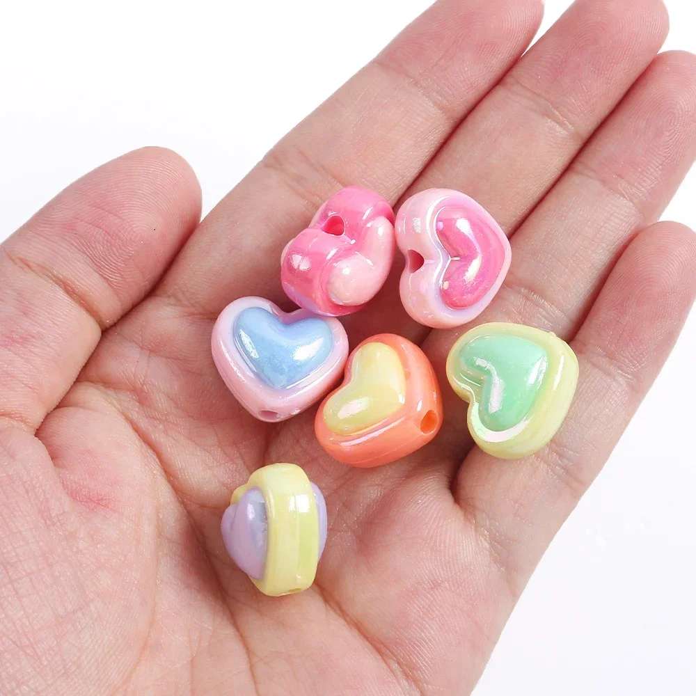 10pcs/set Acrylic AB Dazzle Love Heart Star Loose Beads Two Color Bracelet Keychain Pendant DIY Jewelry Making Accessories