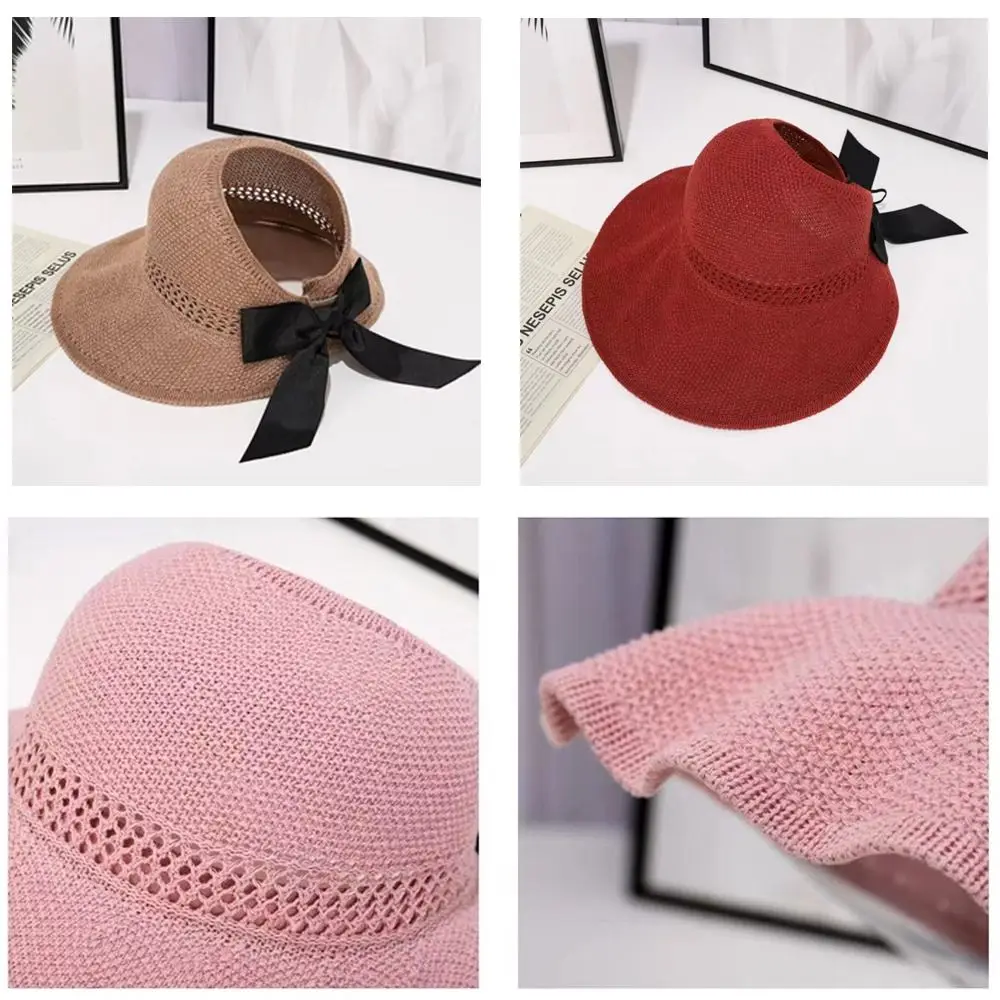 New Fashion Wide Brim Sun Hats Crochet Beach UV Protection Women Ponytail Visor  Scallop Cap For Outdoor Summer Women's Hat Caps