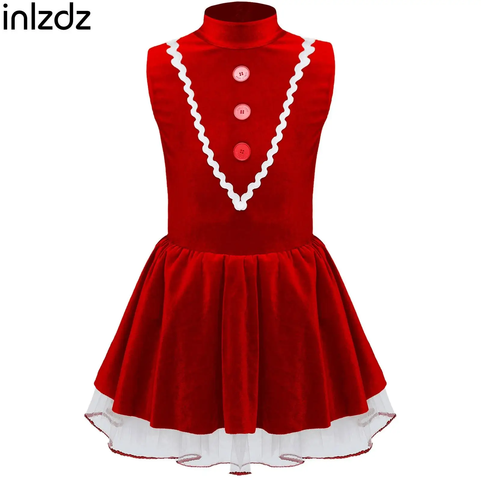 Girls Gingerbread Man Costume Christmas Gingerbread Cookies Cosplay Dress Sleeveless Velvet Tutu Dress Dance Leotard Jumpsuit