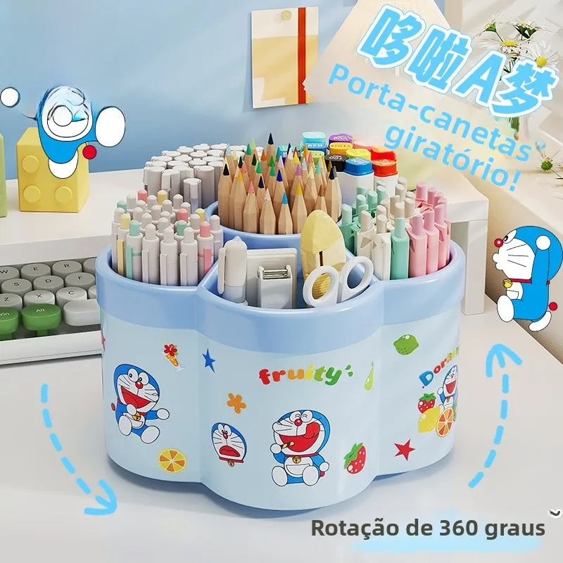クリエイティブな厚みのある回転ペンホルダー大容量デスクトップ文具収納ボックス学生ペンスタンド愛らしいステッカーデザイン