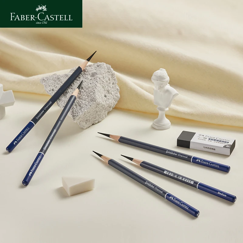 Faber Castell Professional Charcoal Pencils Drawing Set 5/12 Pieces Soft Medium and Hard  Pencils for Drawing, Sketching Shading