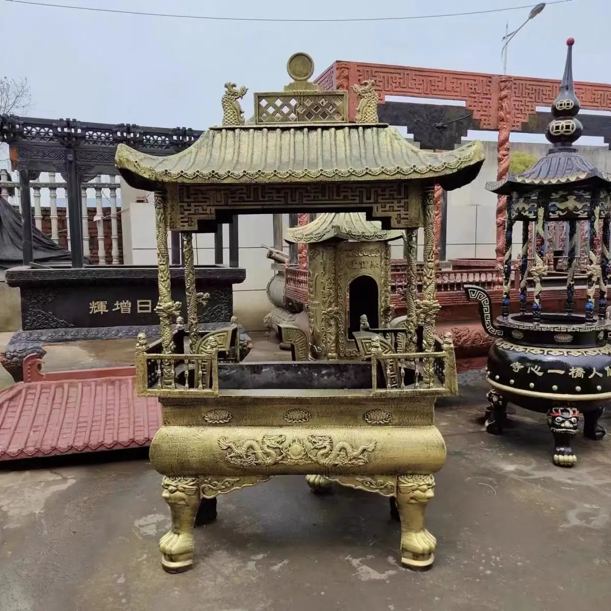 Temple incense burner extra large outdoor antique rectangular cast iron incense burner with lid