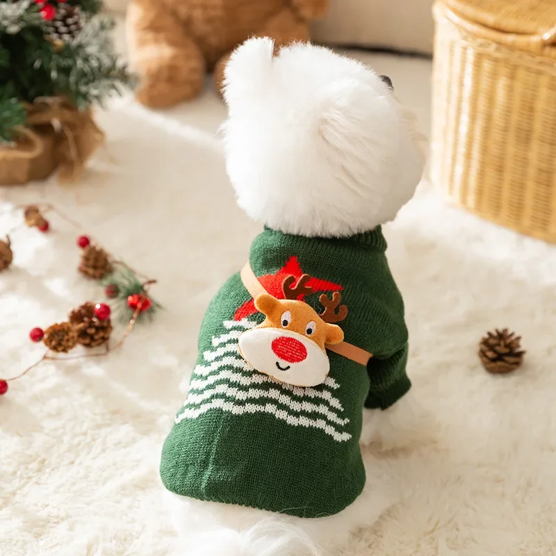 Pet Christmas Knitted Sweater Autumn Winter Medium Small Dog Clothes Warm Wool Halloween Decorations Kitten Puppy Sweet Clothing