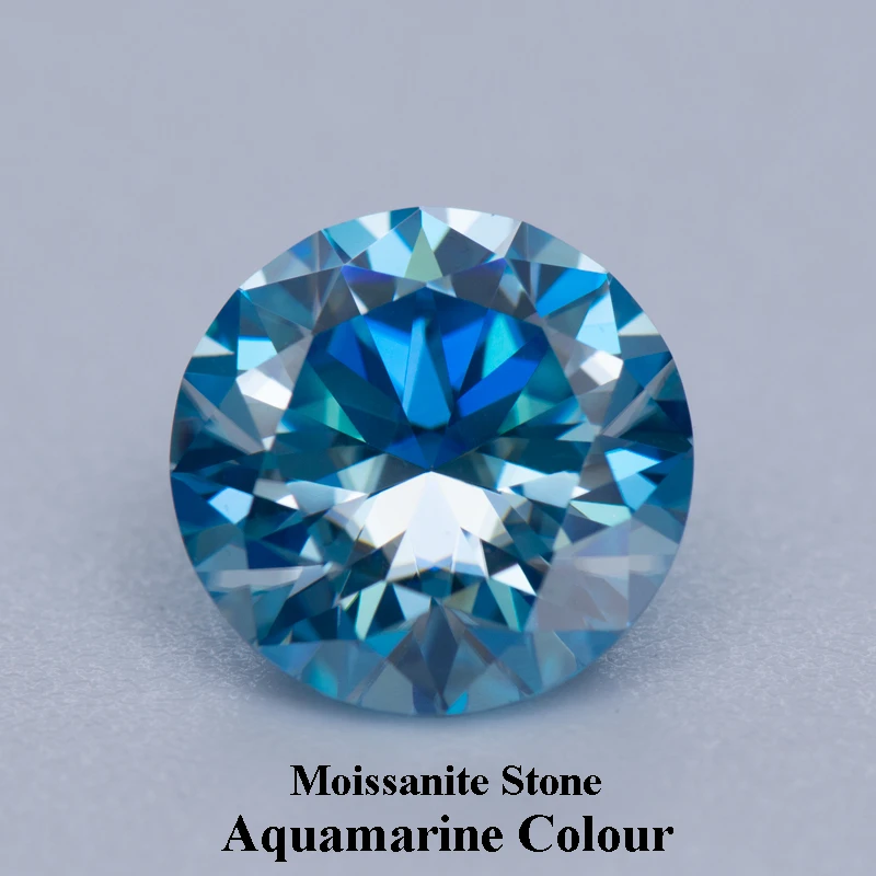 

Moissanite Stone Gemstone Aquamarine Colour Round Cut Lab Created Diamond Advanced Jewelry Making Materials GRA Certificate