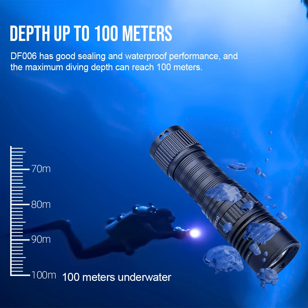 Trustfire DF006 Super bright Diving Flashlight IP68 Waterproof Professional diving light Powered by 26650 battery With hand rope