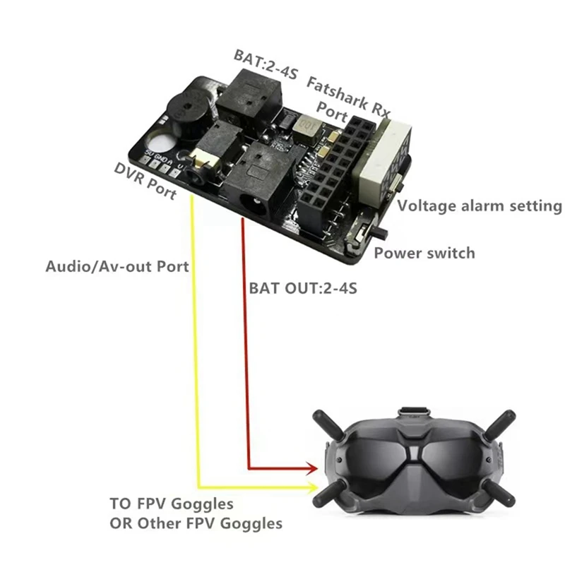 Kit Módulo Receptor Leve para Óculos de Voo, V2 Flight Goggles, Analógico Externo, 5.8G, RX Port, 3.0, 5V, 3A