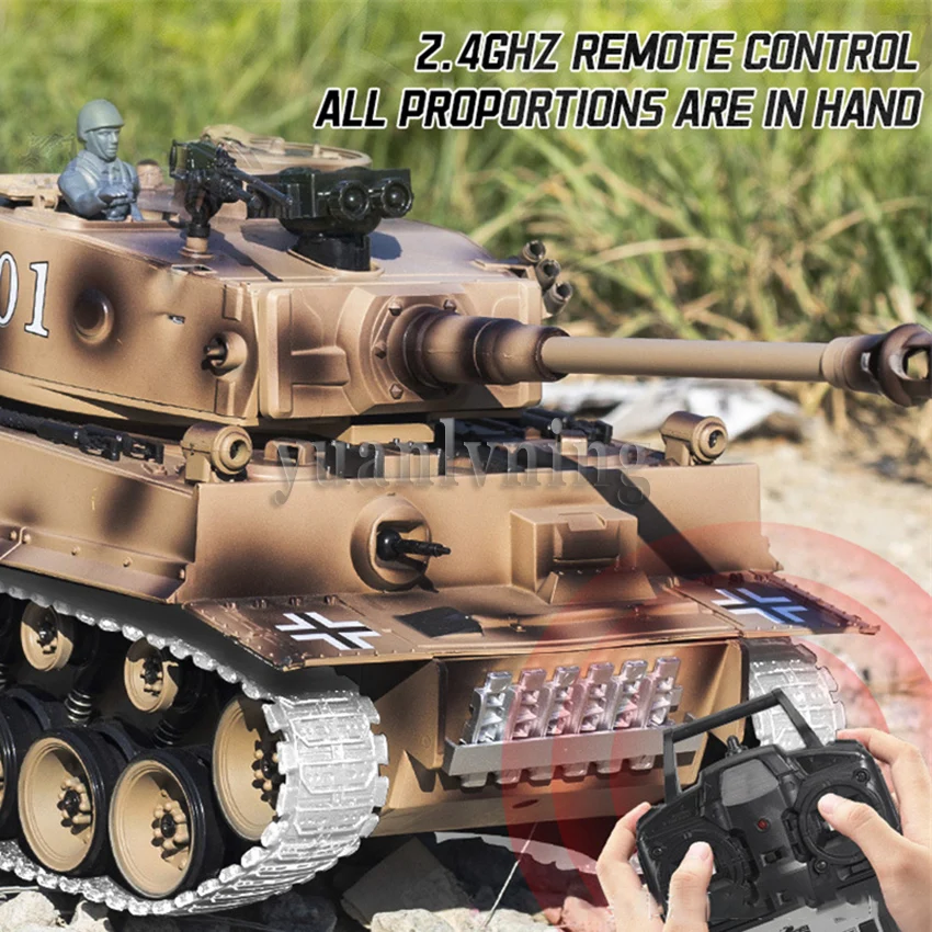 1/18 grande serbatoio in metallo Rc 2.4GHz serbatoi di guerra telecomandati con auto da tiro modello di camion militare per ragazzi bambini regali per bambini novità