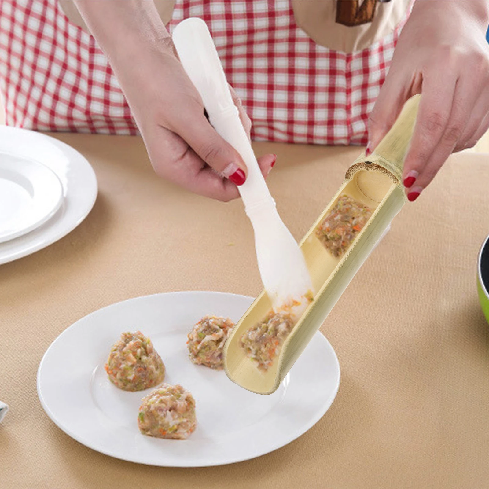 

2 Pcs Bamboo Non-Stick Shrimp Meatball Maker Spoon Kitchen Tools Easy To Use