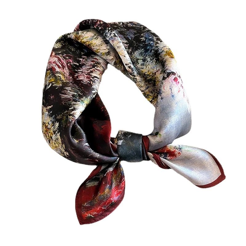 Fashion Scarves Print 100% Twill Silk Scarf Women Shawls Elegant Smale Floral Square Scarves Bandana Headband Kerchief