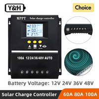 Y&H MPPT 60A 80A 100A Solar Charge Controller with LCD Dual USB Output, 12V 24V 36V 48V Lead Acid Lithium Batteries Charger