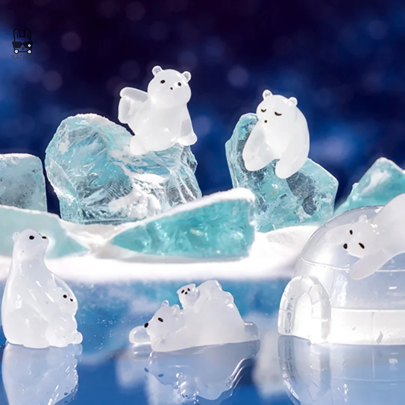 1 Uds estatuilla sólida/luminosa miniatura oso Polar animales Micro adornos de paisaje decoración de coche