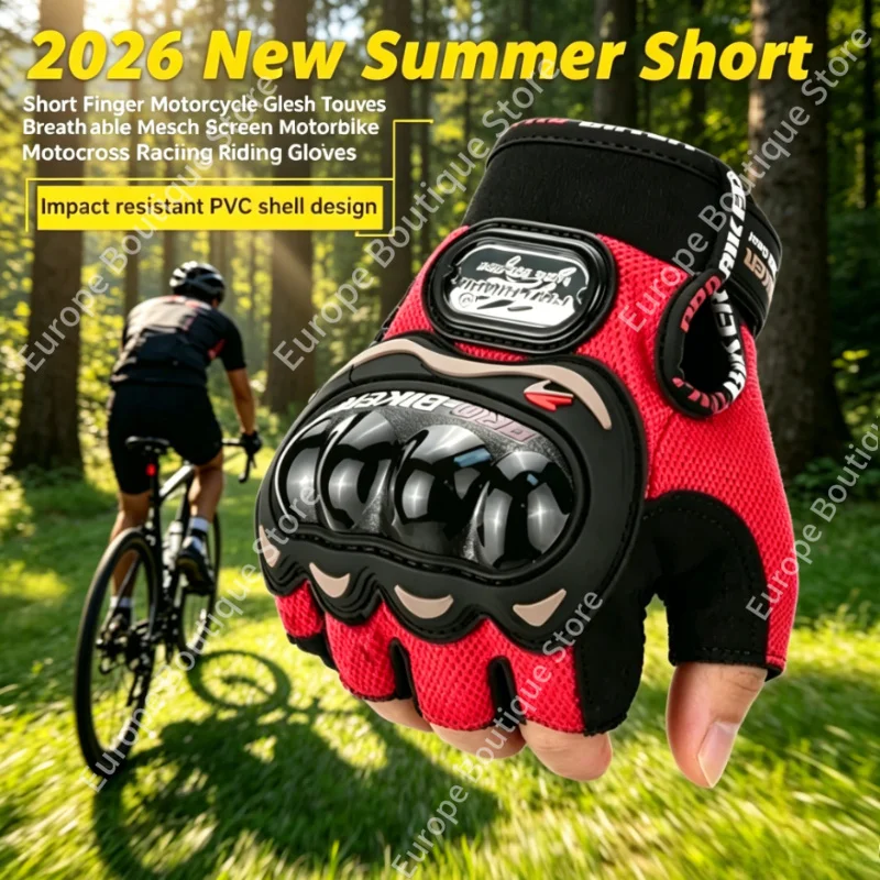 

2026 New Summer Short Finger Breathable Mesh Touch Screen Motorcycle Gloves for Motorbike Motocross Racing Riding