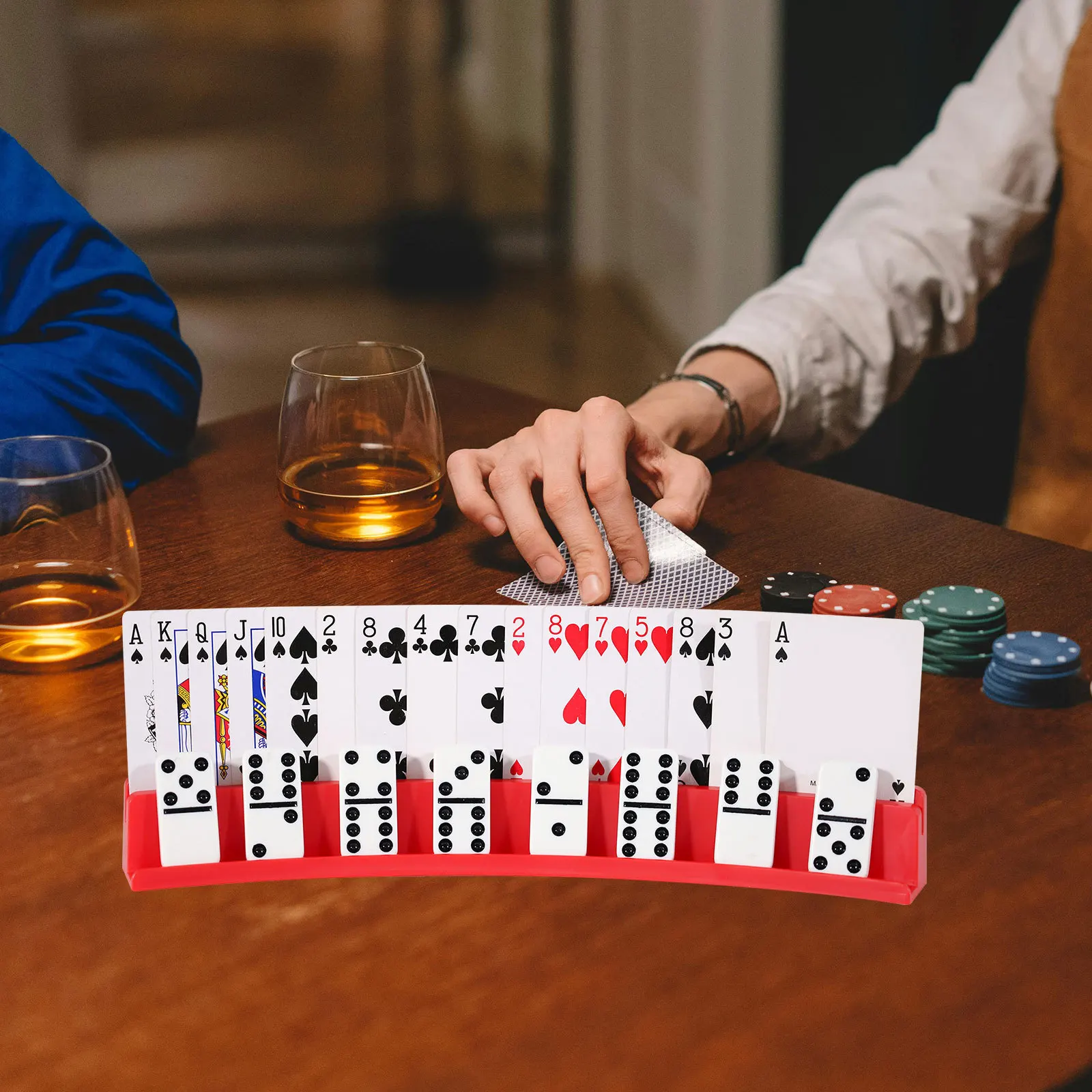 حامل Domino وحامل بطاقات اللعب، قاعدة عرض مدمجة متعددة الوظائف، منظم بطاقات خفيف الوزن لألعاب حامل Domino