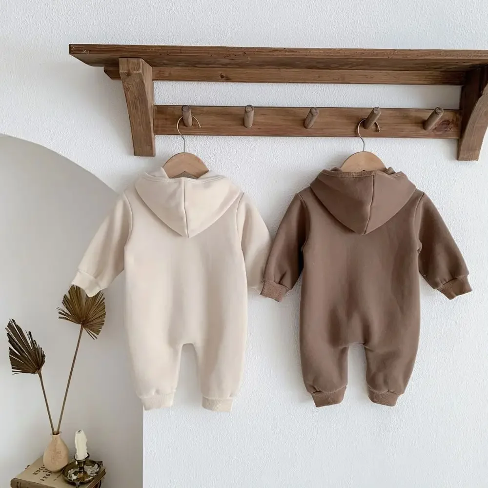 Ropa cálida de invierno para bebés recién nacidos, pelele de algodón para bebés, mono de manga larga con capucha de oso de dibujos animados para niñas de 0 a 24M, 2024