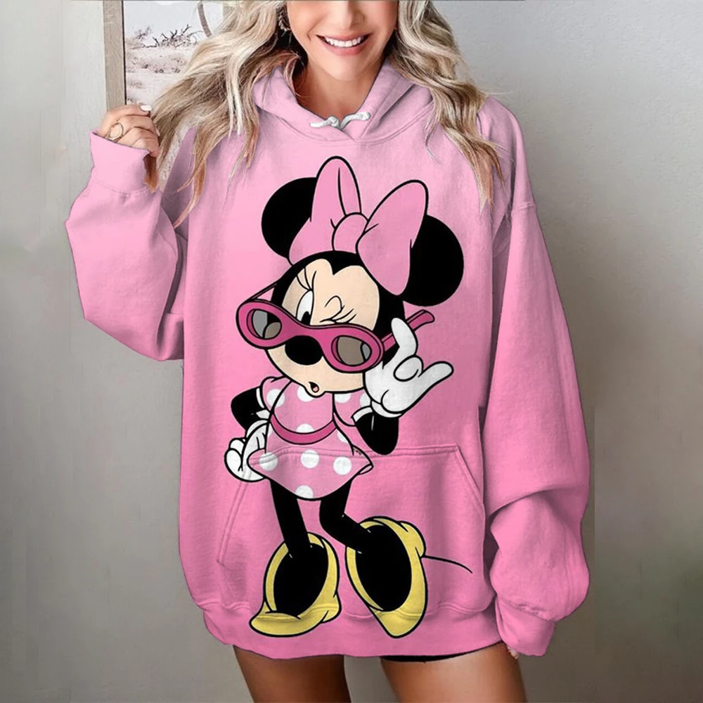 Disney Mickey Mouse Graphic Printing Hoody Woman Fashion Sweatshirt Casual S-3XL Hooded Autumn Oversized Clothing