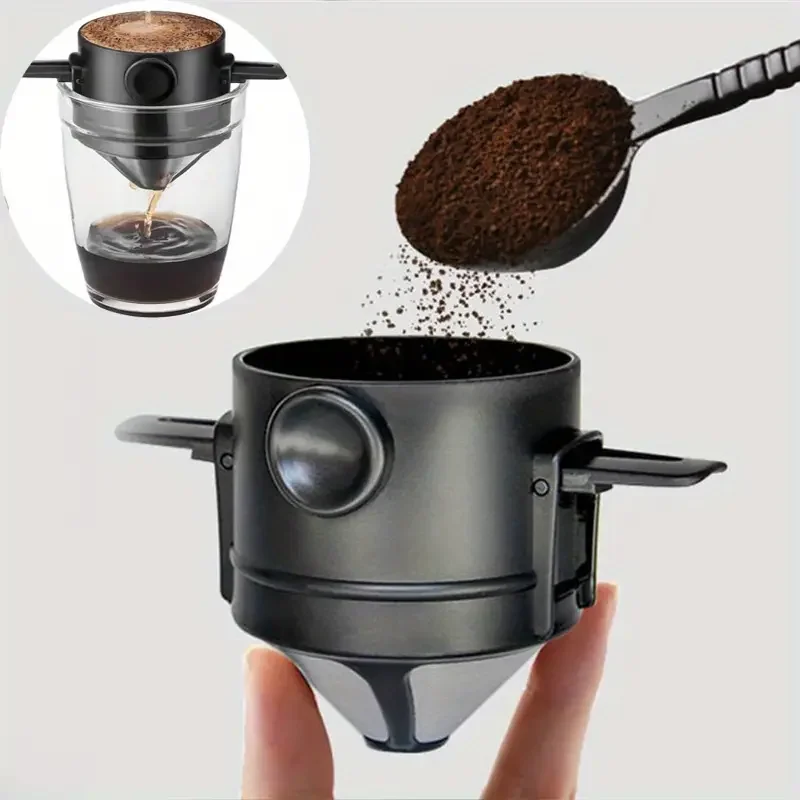 

1 Pc Stainless Steel Reusable Coffee Dripper, Portable Drip Filter for Coffee and Tea, with Plastic Handle, for Home and Travel