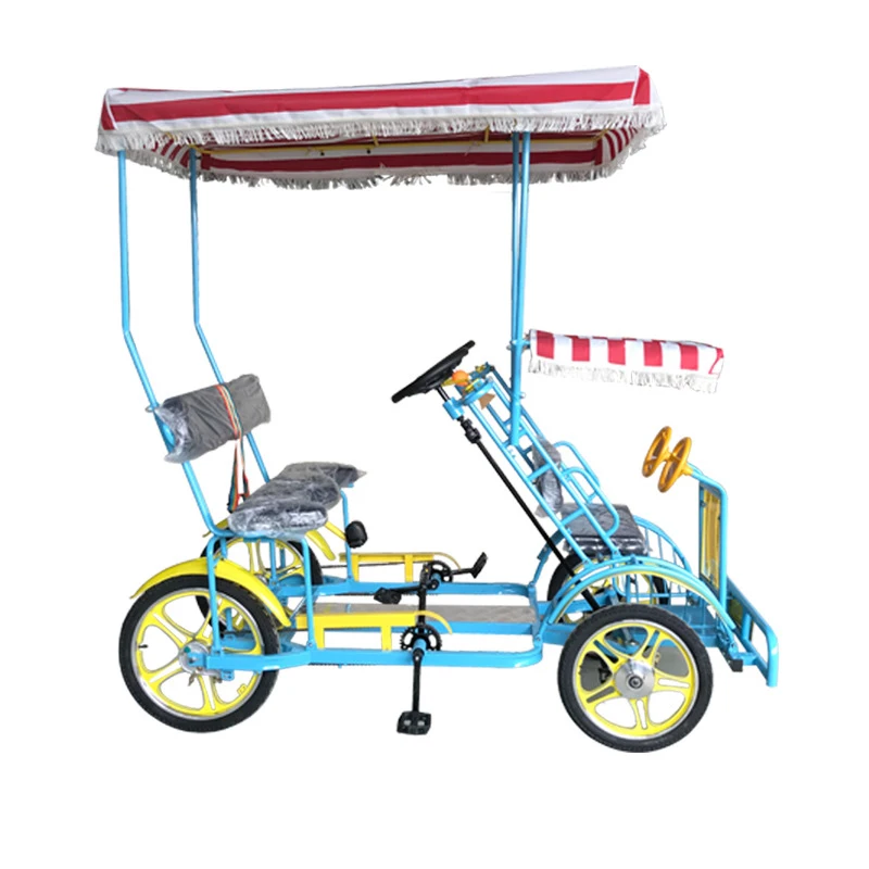 Entertainment 4 WHEEL YELLOW RED BLUE Steel Frame sightseeing tandem bicycle tourist and recreational vehicles adult tandem bike