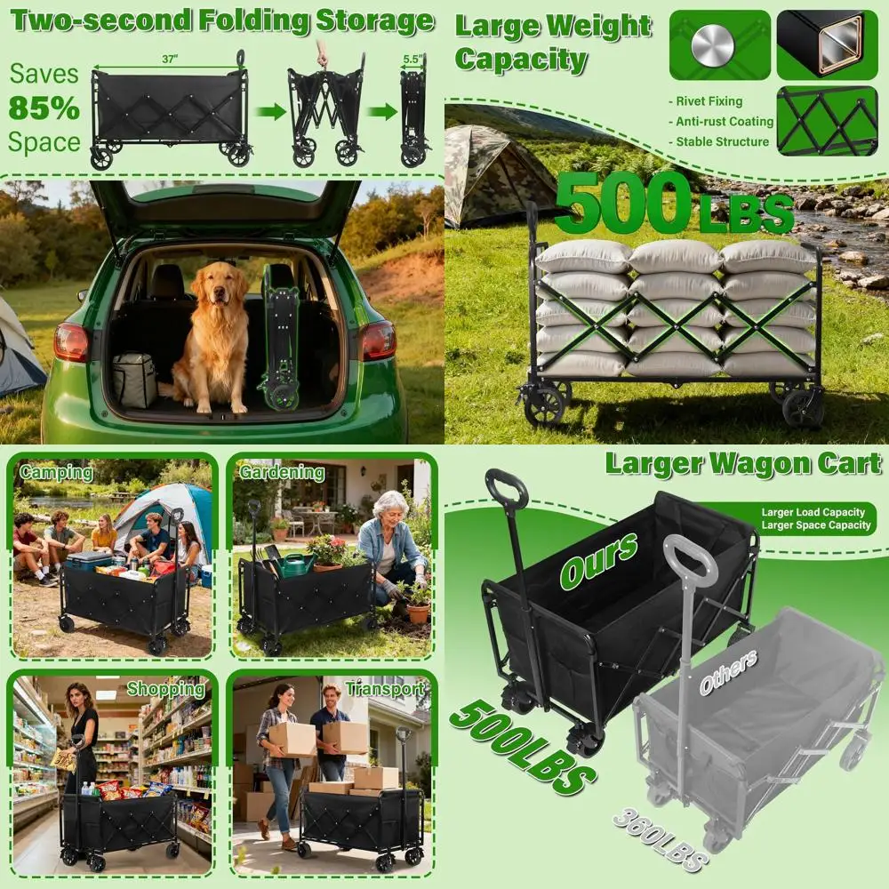 

Collapsible 500Lbs Capacity All-Terrain Utility Wagon for Outdoor, Camping, Garden, and Shopping