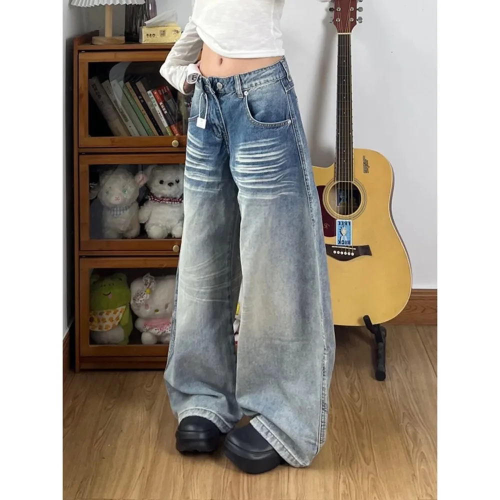 

Винтажные джинсы High Street с вышивкой для женщин, осенние маленькие размеры, свободные узкие прямые широкие брюки с высокой талией