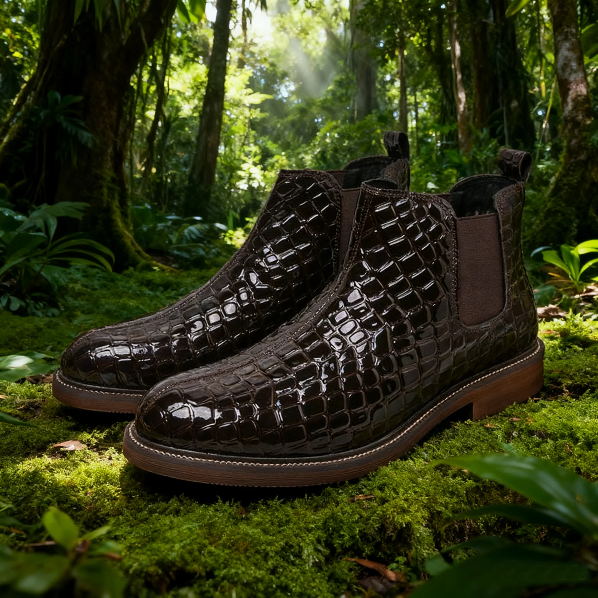 

Woven pattern elastic foot cover, high-top pointed toe, British style trend, rubber-soled Chelsea boots