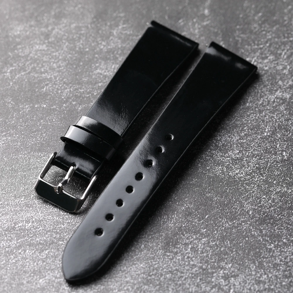 Handmade Head Layer Cowhide Leather Strap 18 20 22MM, Genuine Leather Soft Quick Release, Black Men\'s Bracelet