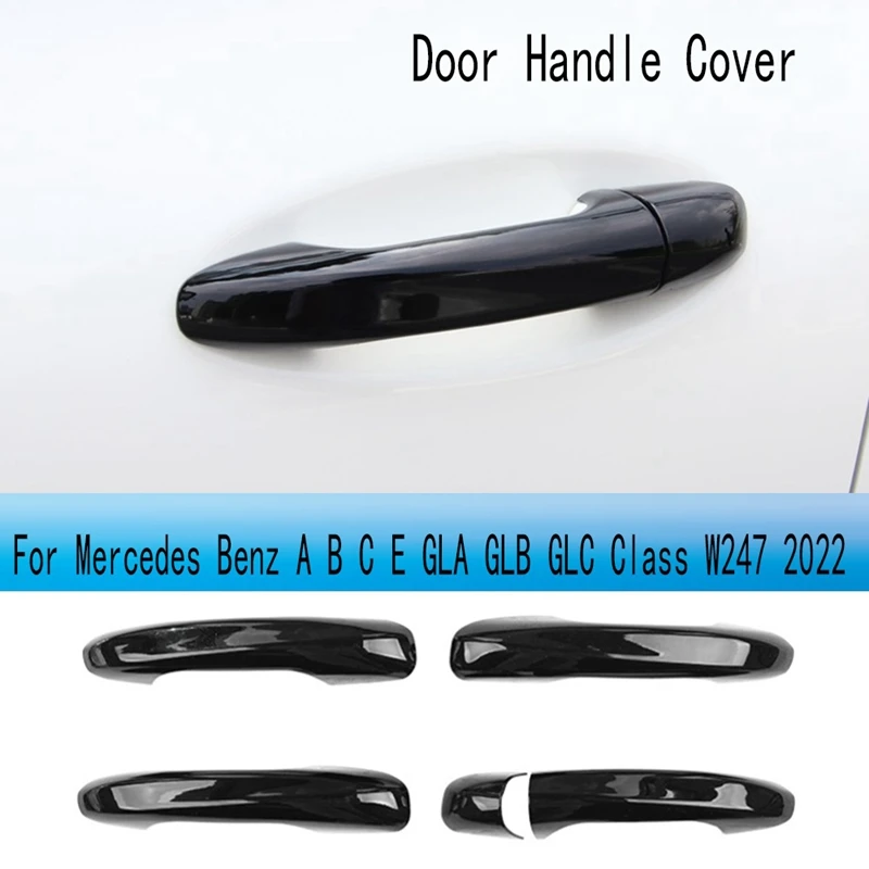 4Piece Car Door Handle Cover Trim Replacement Parts Accessories For Mercedes Benz A B C E GLA GLB GLC Class W247 2022 Black