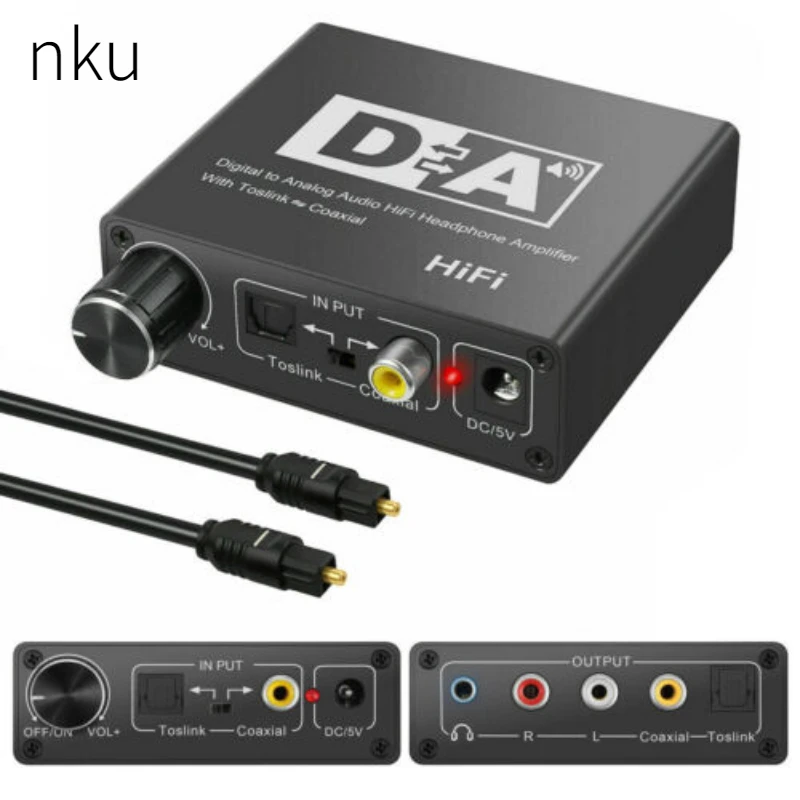 

Nku Hifi DAC Amp Digital To Analog Audio Converter RCA 3.5mm Jack Headphone Amplifier with Toslink Optical Coaxial Input Output