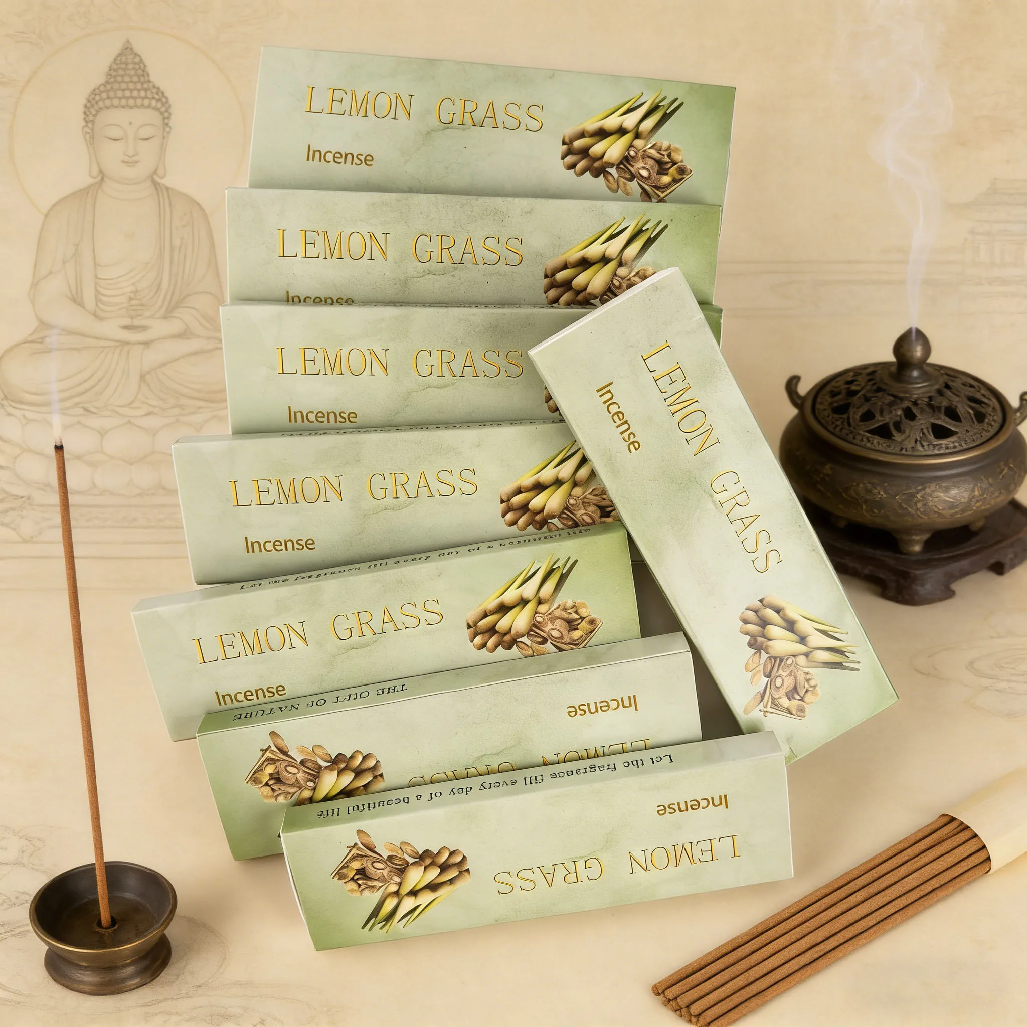 Lemongrass Incense Sticks, 0.3cm Thick, Coreless, Naturally Extracted Lemongrass Essential Oil, Suitable for Purifying the Mind, Eliminating Negative Energy, and Can Be Used for Bedroom, Kitchen, Living Room, Home Decoration, Yoga, Tea House, Indoor and Outdoor, Outdoor Parties, and Long-Lasting Fragrance