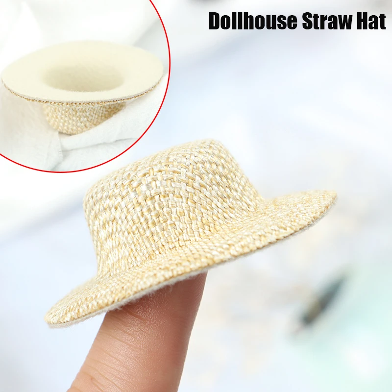 2 uds casa de muñecas sombrero de paja en miniatura Mini sombrero de muñeca adorno para casa de muñecas juguetes para niños tejidos a mano, muñecas de granjero, sombreros de paja