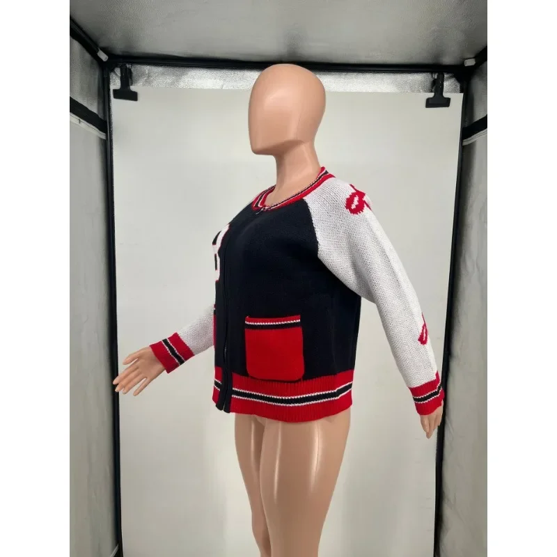 Chaqueta de béisbol de punto para mujer, abrigo informal de manga larga con bolsillos y cremallera, holgado, combina con todo, ropa de calle de