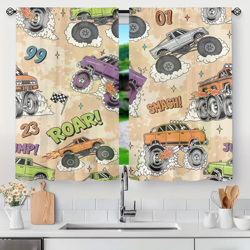 Adrenaline Monster Truck Off Road Shower Curtain Garage Decor Bathroom Man Cave Gift Cartoon Jeep SUV Novelty Accent Curtain