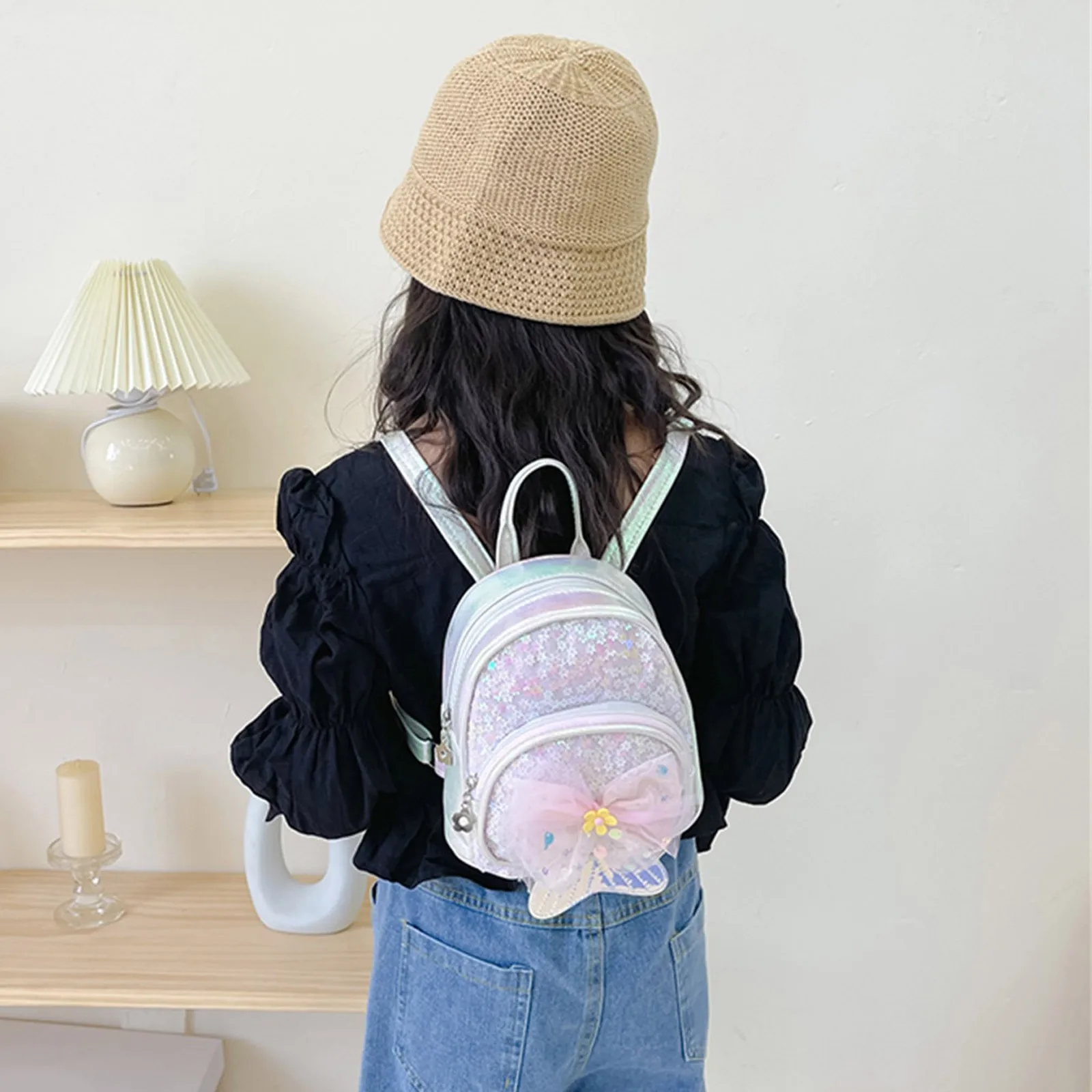 

Girls' Shiny Sequin Backpack With Bowknot Ideal For School And Outings Children'S Outing Bag Backpacks Clear Backpack