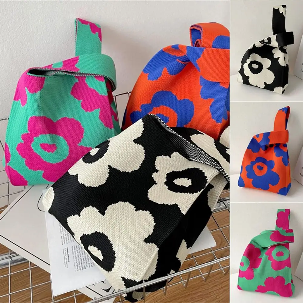 Reusable Knot Handmade Tote Bag Shopping Bags Wrist Bag Knit Handbag