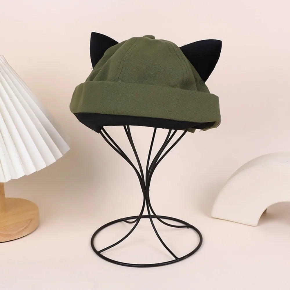 Basin Hat Cute Cat Ears Brimless Hat Adjustable Without Brim Woman's Landlord Hat Unisex Vintage Bucket Cap Camping