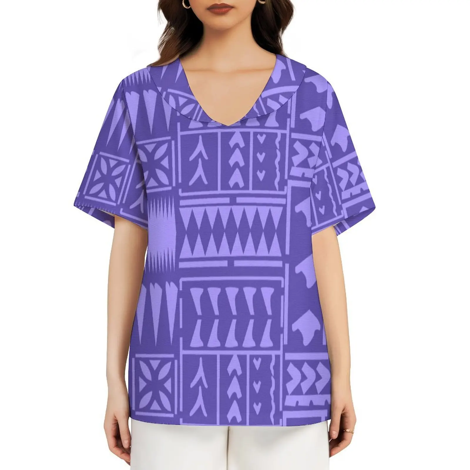 New Custom Design Fiji Polynesian Print Summer Women T-shits Fit Top Tee V Neck Plus Size Super Soft Casual Quick Dry T Shirt