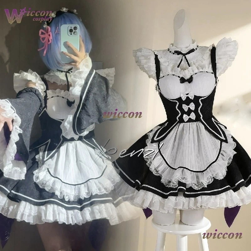 Navidad Ram Cosplay Sexy Rezero Cosplay vestido de sirvienta gemela disfraz azul Ver elegante traje de sirvienta de Anime Kawaii Halloween Cosplay
