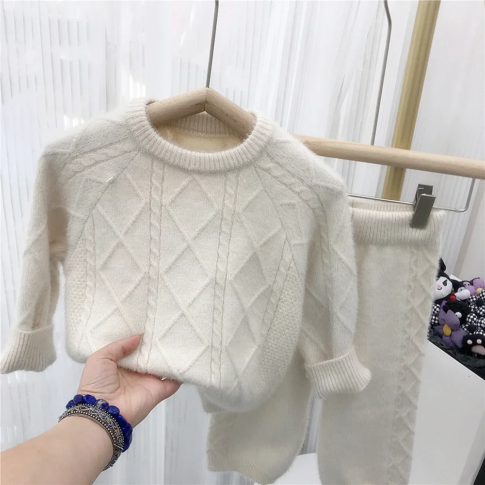 Kinder Herbst und Winter Stricken Set Neue Mädchen Baby Modische Gestrickte Pullover Top Lange Hosen Zwei Stück Set