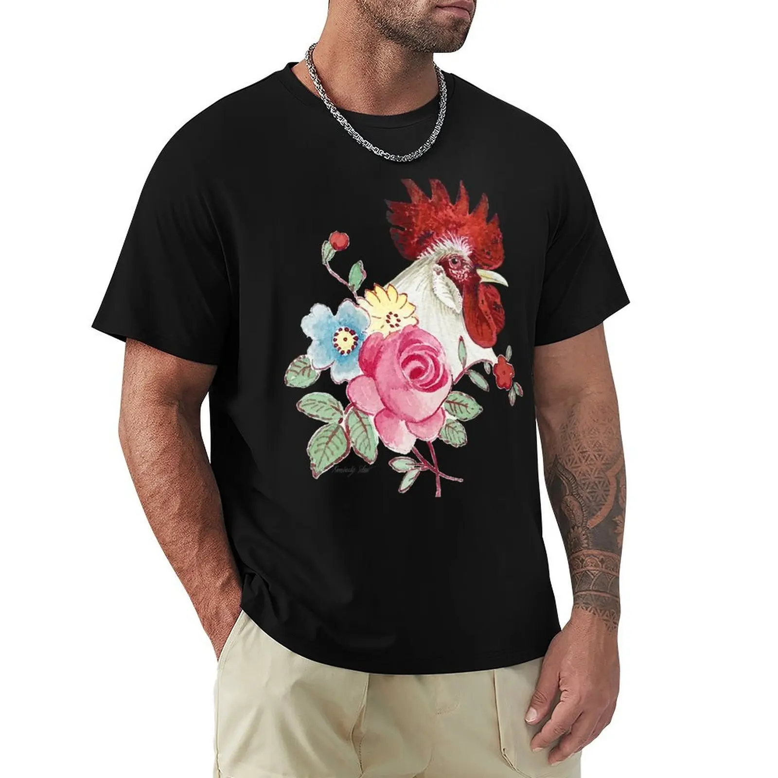 Floral Chicken T-Shirt Comfortable Work Wear Tee