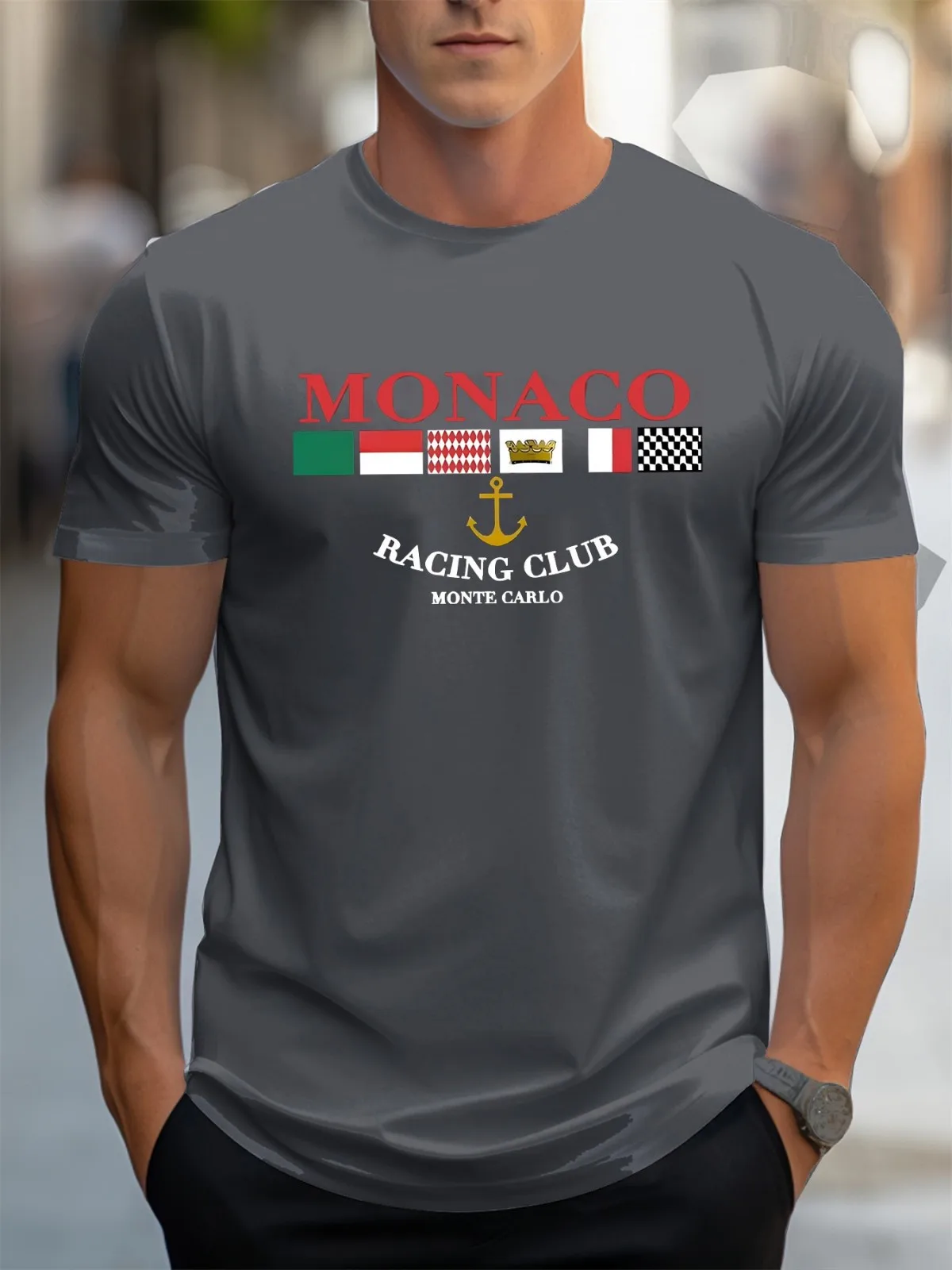 European and American men's summer personalized flag letter print soft and breathable round neck T-shirt outdoor street top
